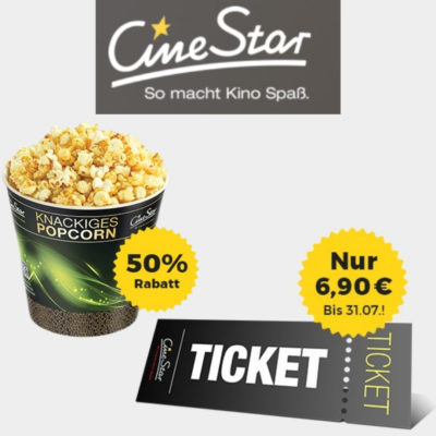 📽🍿 CineStar Kinos: alle Filme nur 6,90€ (statt 7,90€ bzw. 8,90€) + 50%