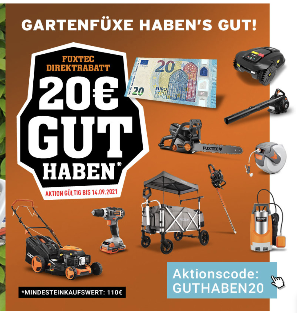 Fuxtec: 20€ Rabatt auf alles (ab 110€ MBW) - mit Beispielen
