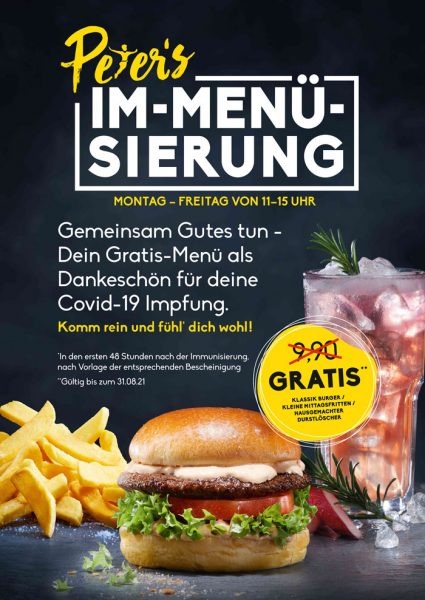 Gratis Menu Fur Corona Impfung Vom 16 07 31 08 21 Bei Peter Pane