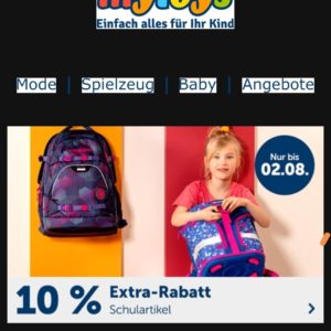Mytoys: großer Schul-Sale 🎒 - 10 Prozent Rabatt ab Einkaufswert von 29 Euro