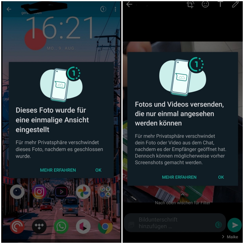 WhatsApp Fotos Einmalansicht