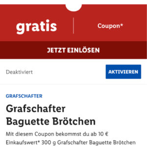 Gratis Grafschafter Baguette Brötchen bei Lidl App ab 10€ Einkauf