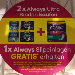 GRATIS Always Slipeinlagen bei Kauf von 2 Packungen bei DM