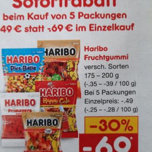 Haribo für 49 Cent bei Kauf von 5 Stück bei Netto