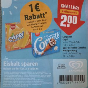 Langnese multipackung für 1,50 € bei Rewe beim Kauf von 2 Stück