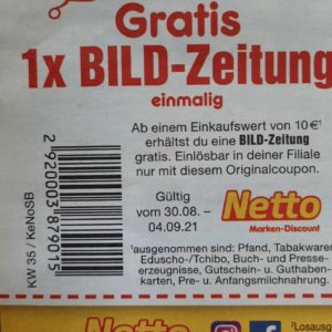 Gratis Bild-Zeitung bei Netto bei 10 € Einkauf