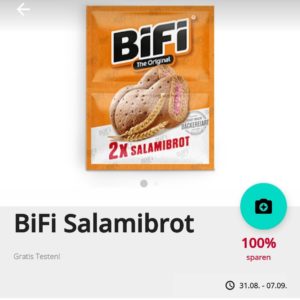 Gratis: BiFi Salamibrot kostenlos testen über Coupies (2 für 1-Aktion)