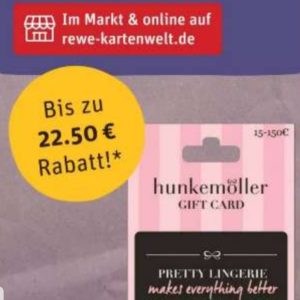 Bis *22,50€ sparen* durch 15% Rabatt auf Hunkemöller Gift Cards vom 06.-12.09.21 in den REWE-Filialen und der REWE-KARTENWELT