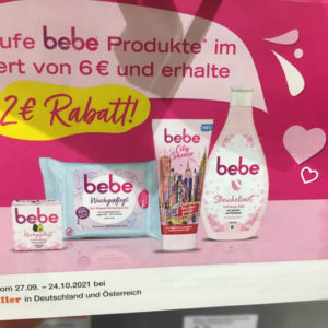 2€ Rabatt beim Kauf von bebe MBW 6€ Drogerie Müller