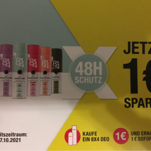 1€ Rabatt auf 8x4 Deos bei Müller
