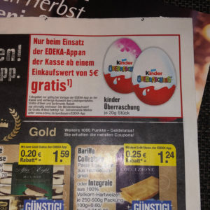 Gratis Ferrero Überraschungsei bei Edeka-Südbayern für Einkauf mit der Edeka App im Wert von 5€