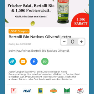 Bertolli Bio Natives Olivenöl  Extra  1,50 € Rabatt ( Couponplatz)