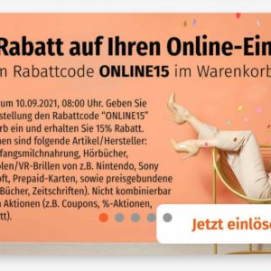 15% Rabatt auf (fast) alles im Müller online shop mit dem Code: ONLINE15