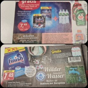 Finish Spülmaschinentabs kaufen- und entweder 6 Flaschen Gut & Günstig Wasser oder 3 Flaschen Volvic Wasser dazu bekommen zzgl. Pfand