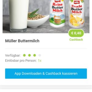 €0,40 Cashback auf Müller Buttermilch (Marktguru)
