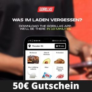 🛵 🛍 Gorillas: 50€ Gutschein für die ersten Lieferungen (=5x 10€ mit je 20€ MBW)