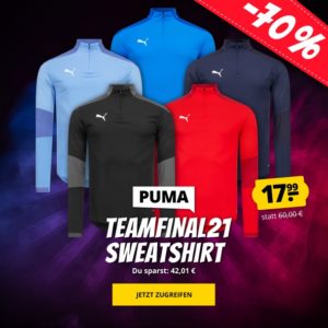 PUMA teamFINAL21 1/4 Zip Herren Sweatshirt für 17,99€ (statt 28€)