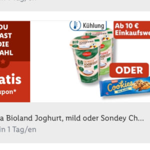 Lidl Plus App :Gratis Milbona Joghurt oder Sondey Cookies ab 10€ Einkaufswert.