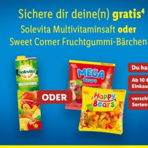 Gratis Multivitaminsaft oder Frucht Gummibärchen bei Lidl ab 10 € Einkauf