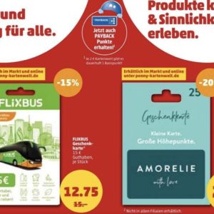 *20% Rabatt* z. B. auf Amorelie-Gutscheinkarten bei Penny sparen