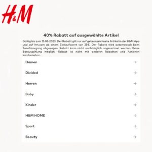 H&M bis zu 40% auf ausgewählte Artikel
