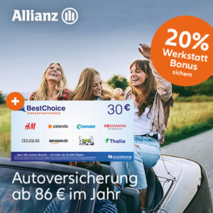 🚗 Allianz Kfz-Versicherung ab 86€ im Jahr + 30€ Bonus + bis zu 20% Werkstatt Bonus