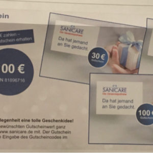 Sanicare Apotheke Geschenkgutschein 100€ für 90€