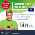 📱 Mtl. kündbar: Unlimited LTE Allnet mit 10 Mbit/s für 14,99€ ⏰ max. bis Montag, 20 Uhr! (md o2 Free Unlimited Smart)