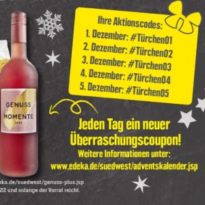 GRATIS *täglich wechselnde Aktionscodes* in der EDEKA App bei Edeka-Südwest im Edeka App Adventskalender