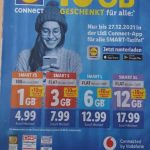 10 GB Extra Datenvolumen Lidl Connect für Bestands u. Neukunden ab 22.11.2021