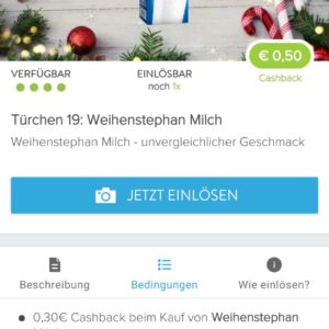 €0,50/€0,30 Cashback auf Weihenstephan Milch (Marktguru)