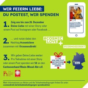 Je &#034;Post&#034; oder &#034;Story&#034; *5€ an Ahrtal-Opfer* spenden durch cosmosdirekt