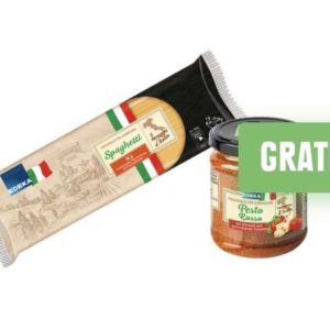 GRATIS „500 g EDEKA Italia Spaghetti und ein 190 g Glas EDEKA Italia Pesto,verschiedene Sorten“ mit Aktionscode *#Dinnerfür2* bei Edeka Nordbayern – Sachsen – Thüringen mit der Edeka App bis 24.12.21