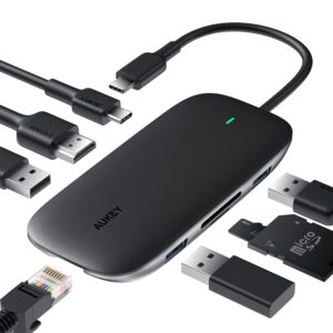 Aukey 8-in-1 USB-C Hub für 21,79€ (statt 33€) 💻 2x USB 3.1 / USB 2.0 / HDMI / SD / microSD / LAN / 100W PD Pass-Through