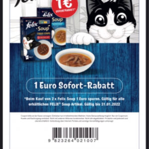 1€ Rabatt beim Kauf von 2x felix soup Katzenfutter