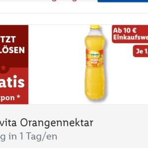 Gratis Orangennektar bei Lidl ab 10 Euro Einkaufswert