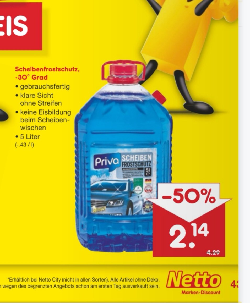 Scheibenfrostschutz 5L bis - 30 Grad bei Netto