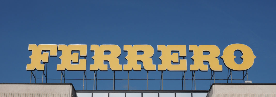 ALBA, ITALY – CIRCA FEB 2019: Ferrero chocolate factory sign