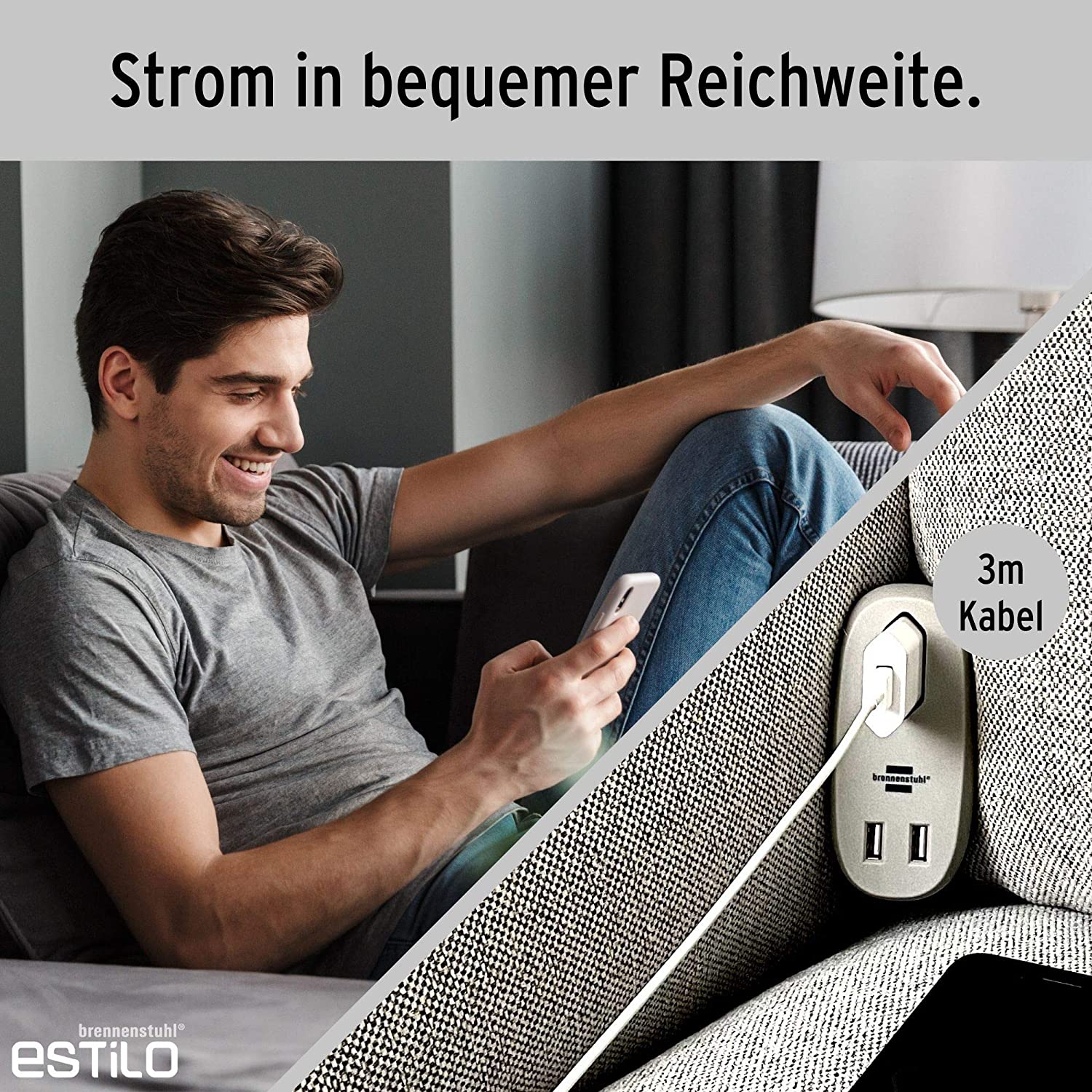 Thumbnail brennenstuhl estilo Sofa-Steckdose mit USB-Ladefunktion für 12,88€ (statt 18€)