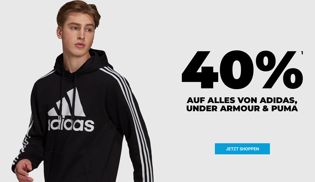 mysportswear Aktionsbanner 40% auf adidas, Puma und Under Armour