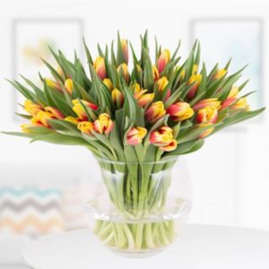 🌷 30 zweifarbige Tulpen (rot-gelb) für 25,90€ + GRATIS Grußkarte/Videobotschaft
