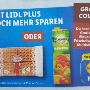 Vorankündigung: Gratis Waffeln oder Multivitaminsaft bei Lidl ab 10 € Einkauf mit der App