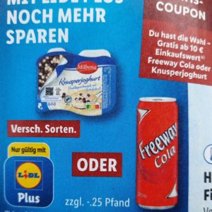 Vorankündigung: gratis Joghurt oder Cola bei Lidl ab 10 € Einkauf mit der App