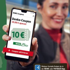 Rewe: *10€ Danke-Coupon* vom 10.-13.03.22 in Rewe-App ab 100€ Einkaufswert 