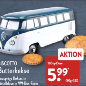Kekse in Metalldose in VW-Bus-Form  ab 25.04.22 ( Aldi Nord)