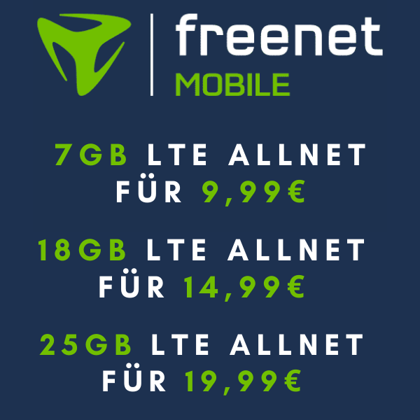 👍 Mtl. kündbare Vodafone Allnet mit 7GB / 18GB / 25GB LTE Allnet für mtl. 9,99€ / 14,99€ / 19,99€ (freenet Mobile - bis zu 100 Mbit/s)