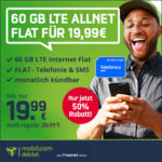 Endet! 💥 mtl. kündbare 60GB LTE o2 Allnet für 19,99€/Monat + 9,99€ AG (225 Mbit/s - md Telefónica Allnet)