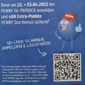 GRATIS *400 Payback-Extra-Punkte* am 22.+23.04.22 für Payback-Anmelden bei Penny