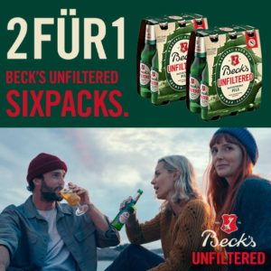 🍻 GRATIS: Beck's Unfiltered  dank 2:1 Aktion - 2 Sixpacks kaufen 👉 1x Geld zurück bekommen