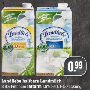 Landliebe Landmilch 3,8 % oder 1,5 % &#034;gratis&#034; bei Edeka, beim Kauf eines weiteren Landliebe Frühstücksprodukt